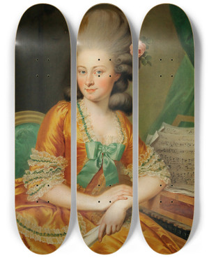 Triptych art skateboard deck of Georg Weikert Portrait Of A Singer At The Harpsichord by Georg Weikert (1743-1799)