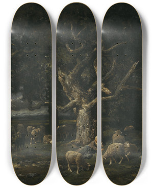 Triptych art skateboard deck of Charles Jacque A Shepherdess And Her Sheep by Jacques Charlier