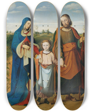 Triptych art skateboard deck of Eduard Ritter Von Engerth The Holy Family On The Way Home From The Temple by Eduard Ritter Von Engerth (1818-1897)