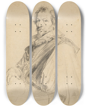 Triptych art skateboard deck of Anthony Van Dyck Portrait Of Hendrick Van Balen by Anthony Van Dyck (1599-1641)