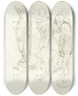 Triptych art skateboard deck of Johannes Josephus Aarts Schetsboekkatern Met Verschillende Compositiestudies_2 by Johannes Josephus Aarts (1871-1934)