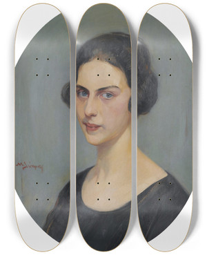 Triptych art skateboard deck of Nikolaos Lytras Portrait Of A Woman by Nikolaos Lytras (1883-1927)