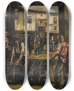 Triptych art skateboard deck of Jos Gutirrez Solana Los Trabajadores The Wine Loaders by Jose Gutierrez Solana (1886-1945)