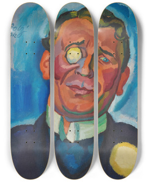 Triptych art skateboard deck of Hanns Bolz Portrt Eines Herren Mit Monokel by Hanns Bolz (1885-1918)