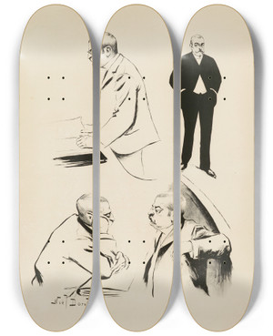 Triptych art skateboard deck of Nol Dorville Waldeckrousseau by Noel Dorville (1874-1938)