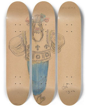 Triptych art skateboard deck of Stanisaw Wyspiaski Dziewuszka Projekt Kostiumu Do Dramatu Bolesaw Miay Akt Drugi_1 by Stanislaw Wyspianski (1869-1907)