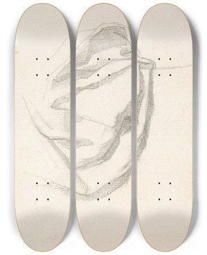 Triptych art skateboard deck of Henri Lehmann Study Of Drapery by Henri Lehmann (1814-1882)