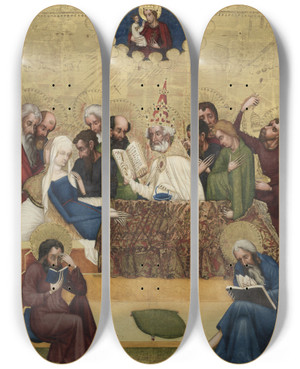 Triptych art skateboard deck of Master Of Heiligenkreuz Death Of The Virgin by Master Of Heiligenkreuz (15-)