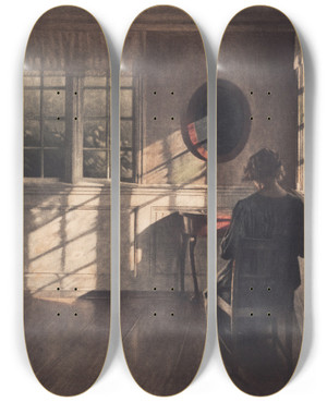 Triptych art skateboard deck of Peter Ilsted Solskin by Peter Ilsted (1861-1933)