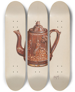 Triptych art skateboard deck of Rex F Bush Teapot by Rex F Bush (20-)