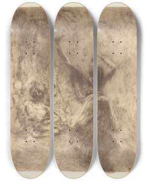 Triptych art skateboard deck of Albert Besnard The Dancer Of Tanjore La Bayadre De Tanjore by Albert Besnard (1849-1934)