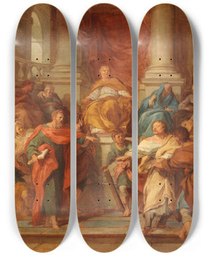 Triptych art skateboard deck of Franois Lemoyne Elymas The Sorcerer Struck With Blindness Sketch by Francois Lemoyne (1688-1737) Triptych art skateboard deck of Franois Lemoyne Elymas The Sorcerer Struck With Blindness Sketch by Francois Lemoyne (1688-1737)