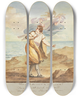 Triptych art skateboard deck of Mary Hoare Ferdinand And Ariel by Mary Hoare (1753-1820)