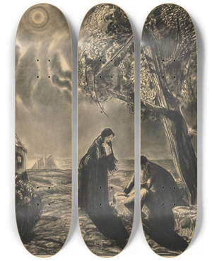 Triptych art skateboard deck of George Wesley Bellows The Hag And The Young Man by George Wesley Bellows (1882-1925)