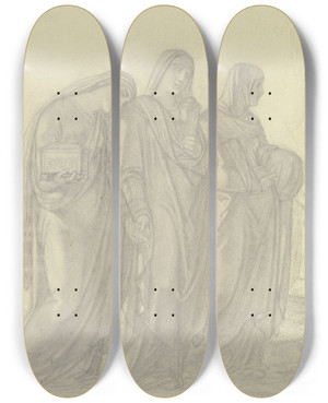 Triptych art skateboard deck of Ferdinand Fellner The Three Marys by Ferdinand Fellner (1799-1859)