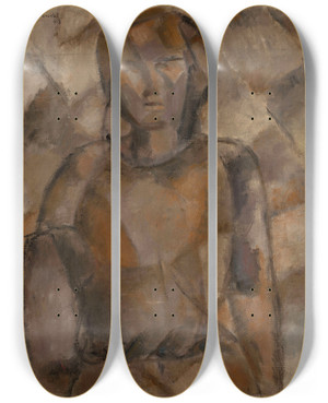 Triptych art skateboard deck of Tadeusz Makowski Girl by Tadeusz Makowski (1882-1932)