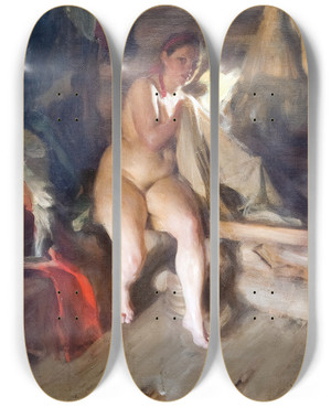 Triptych art skateboard deck of Anders Zorn In The Loft by Anders Zorn (1860-1920)