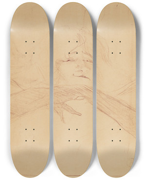 Triptych art skateboard deck of Henri De Toulouselautrec Yvette Guilbert Pl 8 by Henri de Toulouse-Lautrec (1864-1901) Triptych art skateboard deck of Henri De Toulouselautrec Yvette Guilbert Pl 8 by Henri de Toulouse-Lautrec (1864-1901)