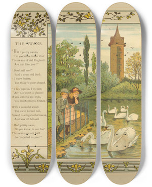 Triptych art skateboard deck of Ellen Elizabeth Houghton Abroad Pl25 by Ellen Elizabeth Houghton (1853-1922)