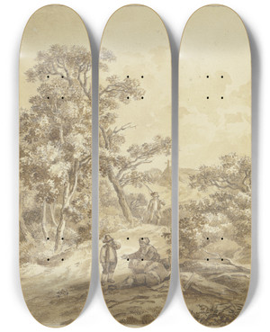 Triptych art skateboard deck of Johann Ludwig Ernst Morgenstern Waldweg Mit Einem Jger Im Vordergrund Eine Frau Mit Zwei Knaben Der Eine Schlafend by Johann Ludwig Ernst Morgenstern (1738-1819)