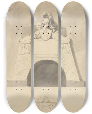 Triptych art skateboard deck of John Flaxman Design For A Monument by John Flaxman (1755-1826)