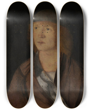 Triptych art skateboard deck of Hans Von Kulmbach Portrait Of A Young Man by Hans Von Kulmbach (1480-1522)