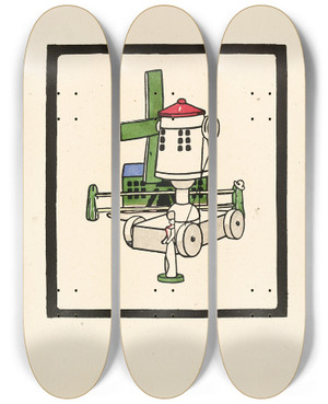 Triptych art skateboard deck of Edward Gordon Craig The Mill by Edward Gordon Craig (1872-1966)