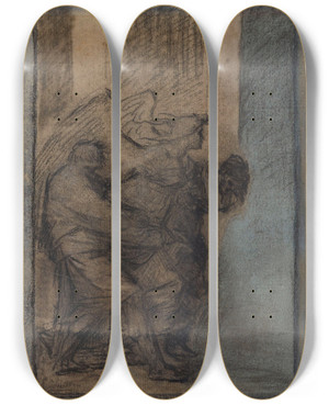 Triptych art skateboard deck of Pierrepaul Prudhon Nmsis Partie De Thmis Et Nmsis by Pierre-Paul Prud'hon (1758-1823)