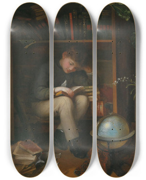 Triptych art skateboard deck of Eduard Swoboda Bcherwurm by Eduard Swoboda (1814-1902)