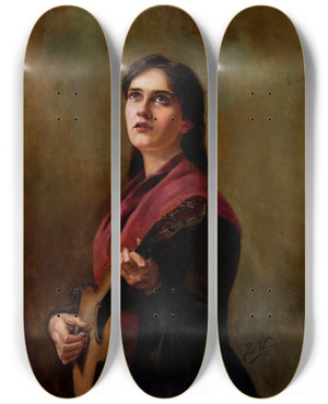 Triptych art skateboard deck of Berthe Worms Sentimental Song by Berthe Worms (1868-1937)