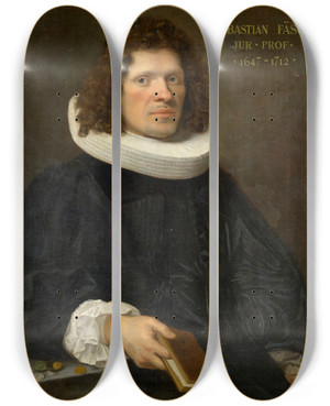 Triptych art skateboard deck of Johann Rudolf Huber The Elder Portrait Of Professor Sebastian Faesch 16471712 by Johann Rudolf Huber the elder (1668-1748)
