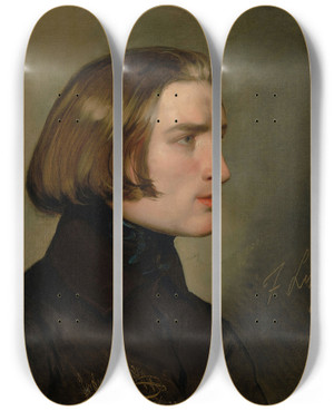 Triptych art skateboard deck of Friedrich Von Amerling Portrait Of Franz Liszt by Friedrich Von Amerling (1803-1887)