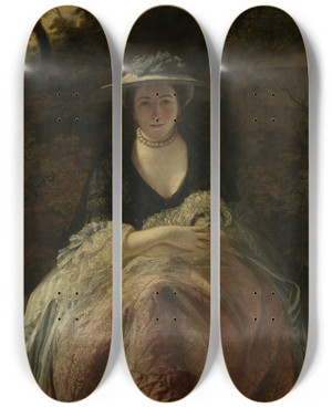 Triptych art skateboard deck of Sir Joshua Reynolds Miss Nelly Obrien by Sir Joshua Reynolds (1723-1792)