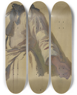 Triptych art skateboard deck of Jakob Becker Study Of A Sleeve by Jakob Becker (1810-1872)