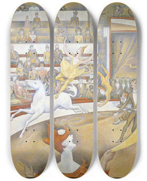 Triptych art skateboard deck of Georges Seurat The Circus by Georges Seurat (1859-1891)