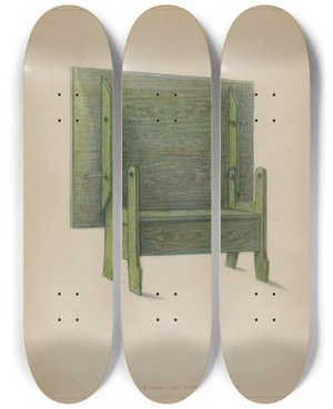 Triptych art skateboard deck of Franklin C Moyan Chestsetteetablecomb by Franklin C Moyan