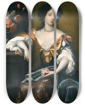 Triptych art skateboard deck of Simon Verelst Portrait Of Mary Of Modena16581718 by Simon Verelst (1644-1721)