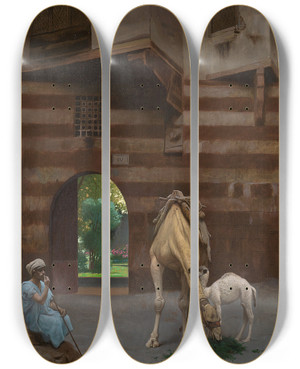 Triptych art skateboard deck of Jeanlon Grme The Camel Driver by Jean-Lon Grme (1824-1904)