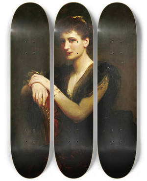 Triptych art skateboard deck of James Sant Portrait Of A Seated Lady by James Sant (1820-1916)
