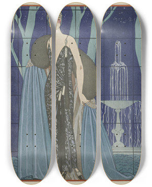 Triptych art skateboard deck of George Barbier Alcyone Robe Et Manteau Du Soir De Worth by George Barbier (1882-1932)