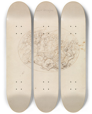Triptych art skateboard deck of Robert Smirke First Design Of A Battle Scene by Robert Smirke (1752-1845)