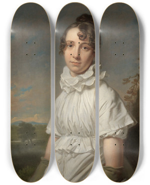 Triptych art skateboard deck of Charles Howard Hodges Portrait Of Emma Jane Hodges by Charles Howard Hodges (1764-1837)