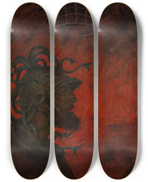 Triptych art skateboard deck of Hans Thoma Mars by Hans Thoma (1839-1924)