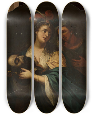 Triptych art skateboard deck of Padovanino Salome With The Head Of St John The Baptist by Padovanino