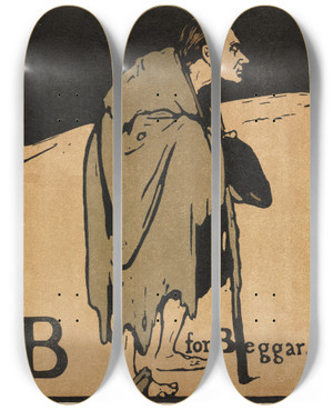 Triptych art skateboard deck of William Nicholson An Alphabet B Is For Beggar_2 by William Nicholson (1872-1949)