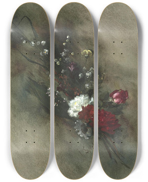 Triptych art skateboard deck of Johann Sperl Blumenstruchen by Johann Sperl (1840-1914)