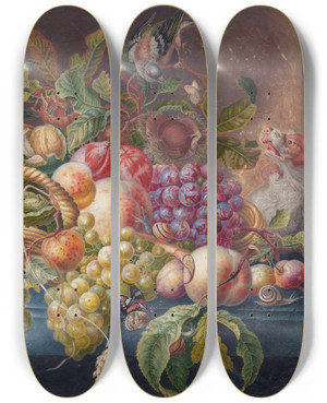 Triptych art skateboard deck of Herman Henstenburgh Fruit Still Life by Herman Henstenburgh (1667-1726)