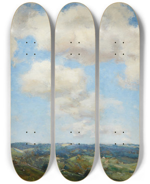 Triptych art skateboard deck of Charles Harold Davis Summer Morning by Charles Harold Davis (1856-1933)