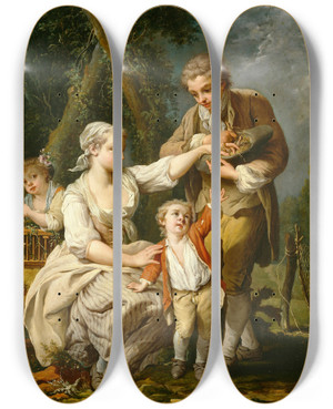 Triptych art skateboard deck of Jeanbaptiste Charpentier Birds Nest by Jean-Baptiste Charpentier (1728-1806)