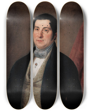Triptych art skateboard deck of Antonio Mara Esquivel Portrait Of A Gentleman by Antonio Maria Esquivel (1806-1857)